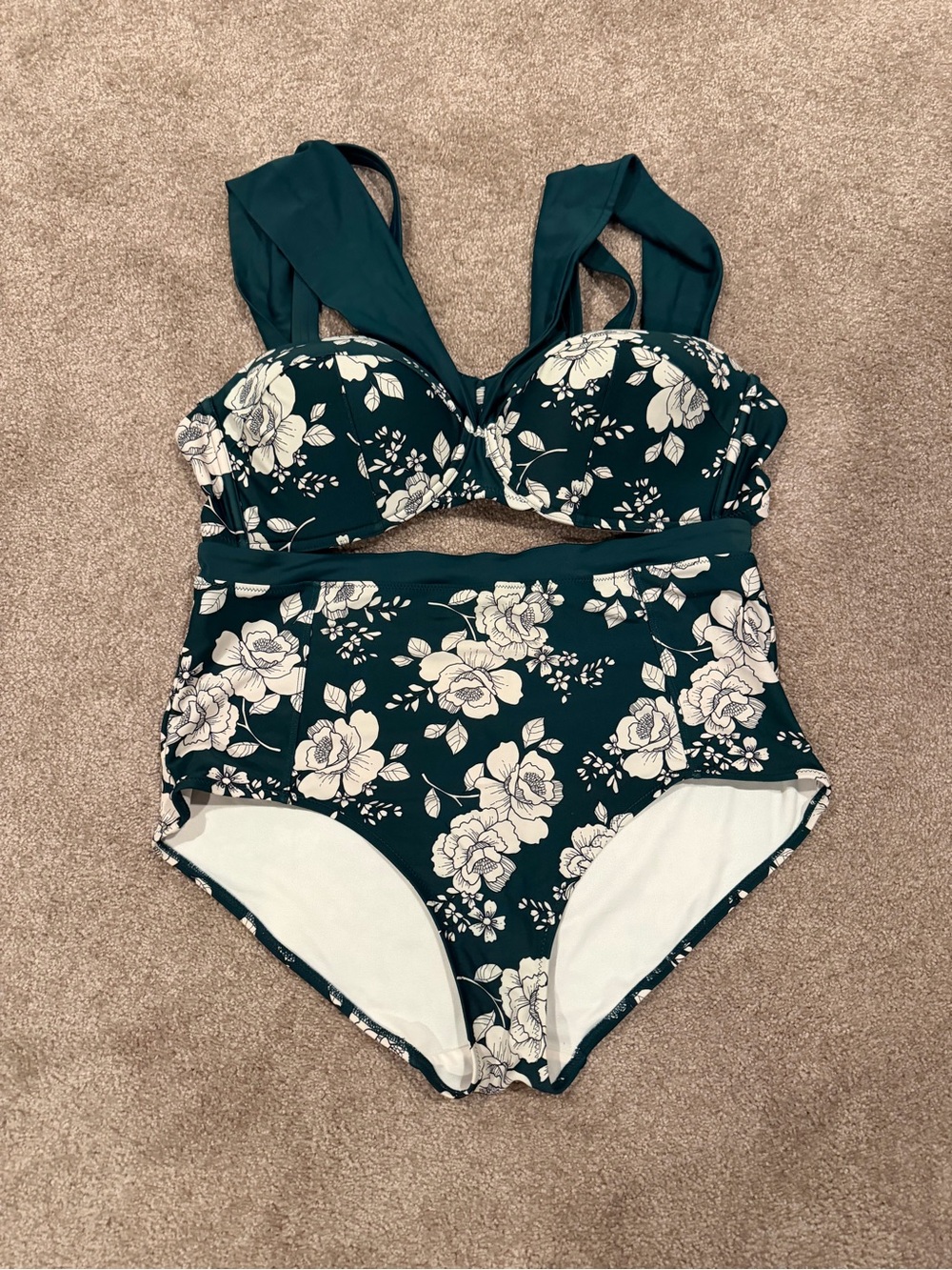 Adore Me High Waist Bikini Set Vintage Floral Teal Underwire Retro Pin-Up 1X